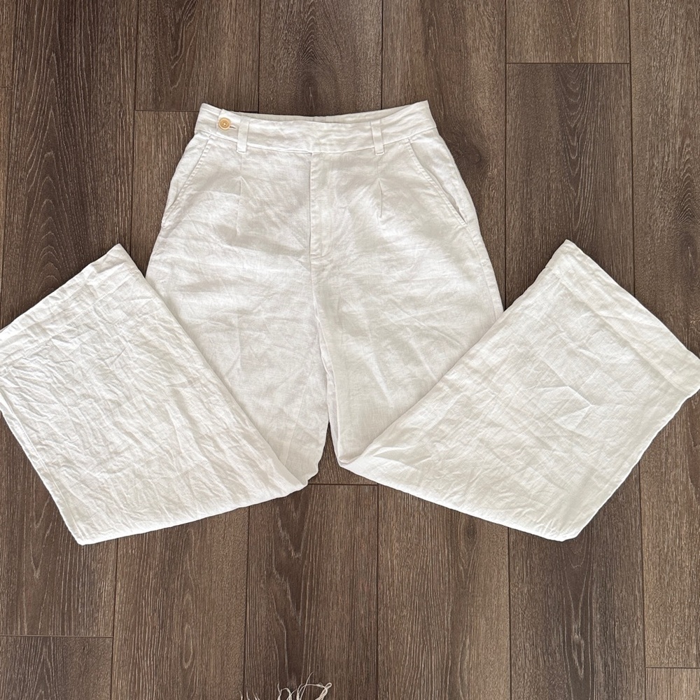 Madewell White Wide-Leg High-Rise 100% Linen Pants